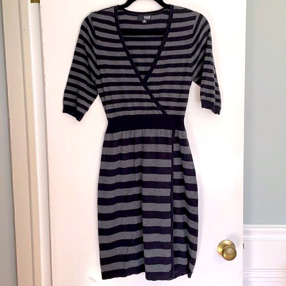 a.n.a. Striped faux wrap dress with ties size S